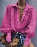 2025 spring and summer new products New  eBay spot steel buckle simple loose lantern sleeve long sleeve commuter shirt