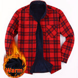 kkboxly  Men's Casual Plaid Pattern Men's Long Sleeved Plus Fleece Shirt With Chest Pocket, Men's Plush Thick warm Button Shirt For Autumn And Winter