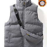 kkboxly  Warm Winter Vest With Matching Waist Bag, Men's Casual Stand Collar Zip Up Vest For Fall Winter