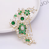 2025 New Korean version retro geometric corsage emerald zircon fashion suit pin suit accessories flower brooch women