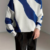 kkboxly kkboxly  All Match Knitted Color Block Wave Pattern Cable Sweater, Men's Casual Warm Slightly Stretch Crew Neck Pullover Sweater For Fall Winter
