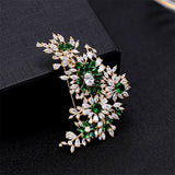 2025 New Korean version retro geometric corsage emerald zircon fashion suit pin suit accessories flower brooch women