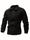 kkboxly  Warm Plush Fleece Jacket, Men's Casual Stand Collar Jacket Coat For Fall Winter