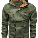 kkboxly  Multi Pocket Hooded Windbreaker Jacket, Men's Casual Quick Drying Military Jacket Coat For Fall Winter Outdoor Activities