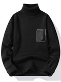 Turtle Neck Knitted Sweater, Men's Casual Warm Solid Slightly Stretch Pullover Sweater For Fall Winter