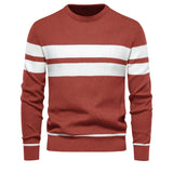 kkboxly  All Match Knitted Striped Pattern Sweater, Men's Casual Warm Slightly Stretch Crew Neck Pullover Sweater For Men Fall Winter
