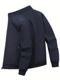 kkboxly  Lightweight Classic Design Windbreaker Jacket, Men's Casual Stand Collar Zip Up Jacket Coat For Spring Fall Outdoor Hiking Climbing Camping Cycling