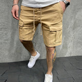 kkboxly  Mens Casual Non Stretch Loose Fit Drawstring Cotton Cargo Shorts With Pockets, Male Clothes For Summer