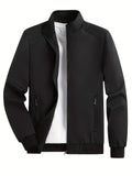 kkboxly  Men's Solid Color Zip-Up Stand Collar Jacket, Casual Loose Windbreaker Jacket For Sports Outdoors, Running
