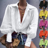 2025 spring and summer new products New  eBay spot steel buckle simple loose lantern sleeve long sleeve commuter shirt