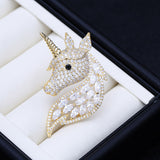 2025 Korean version of high-end corsage fashion personality inlaid zircon suit coat accessories animal jewelry unicorn brooch women