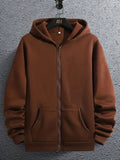 kkboxly  Regular Solid Color Men's Hooded Sweatshirt Casual Long Sleeve Hoodies With Full Zip Up, Men's Casual Zipper Hooded Jacket