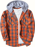 kkboxly  Classic Design Plaid Shirt Coat For Men Long Sleeve Casual Regular Fit Button Up Hooded Shirts Jacket