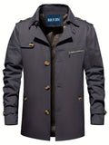 kkboxly  Men's Elegant Single Breasted Trench Coat For Fall Winter
