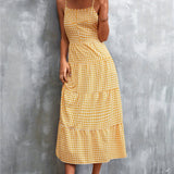 kkboxly  Plaid Ruffle Hem Cami Dress, Casual Backless Lace Up Spaghetti Dress, Women's Clothing