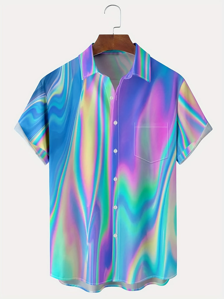 kkboxly  Gradient Aloha Shirt for Men - Comfy Beach Short Sleeve Top with Oversized Casual Style