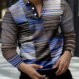 kkboxly Geometric Pattern Men's Color Block Long Sleeve Lapel Shirt , Casual Everyday Men's Spring Fall Top