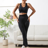 kkboxly  2pcs Solid Workout Sets, Crop Tank Top Sports Bra & Wide Waistband Butt Lifting Running Leggings, Women's Activewear