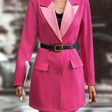 kkboxly  Color Block Single Button Blazer, Elegant Lapel Long Sleeve Blazer For Office & Work, Women's Clothing