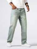 kkboxly  Men's Casual Loose Fit Straight Leg Jeans, Chic Street Style Denim Pants
