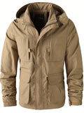 kkboxly  Multi Pocket Detachable Hooded Jacket Coats, Men's Casual Zip Up Stand Collar Windbreaker Jacket For Spring Fall Outdoor Hiking Climbing Camping Cycling