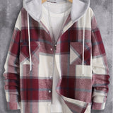 Plaid Shirt Coat For Men Long Sleeve Casual Regular Fit Button Up Hooded Shirts Jacket