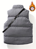 kkboxly  Warm Winter Vest With Matching Waist Bag, Men's Casual Stand Collar Zip Up Vest For Fall Winter