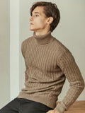 kkboxly  Turtle Neck Knitted Texture Sweater, Men's Casual Warm Solid Color Mid Stretch Pullover Cotton Sweater For Fall Winter