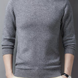 kkboxly  Men's Trendy Solid Knitted Pullover, Casual Mid Stretch Breathable Turtle Neck Base Layer For Outdoor Fall Winter
