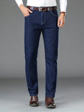 Father's Day Gift, Classic Design Straight Fit Jeans, Men's Casual Slightly Stretch Trousers For Spring Fall Business