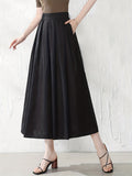 kkboxly  Solid Wide Leg Cropped Pants, Retro Style Loose Casual Pants For Spring & Summer, Women's Clothing
