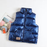 Kids/ Teens Metallic Heavy-Weight Puffer Vest Windproof Padded Sleeveless Gilet Boys And Girls Winter Vest