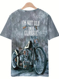 kkboxly  Motorcycle & Slogan 3D Digital Pattern Print Men's Graphic T-shirts, Causal Comfy Tees, Short Sleeve Pullover Tops, Men's Summer Outdoor Clothing