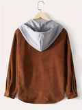 kkboxly  Corduroy Men's Casual Comfy Long Sleeve Hooded Shirt, Men's Fall Winter Color Block Outwear