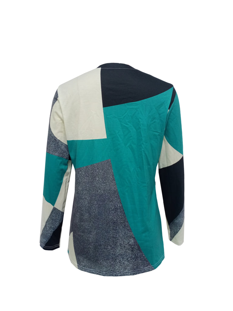 kkboxly  Color Block Patchwork Stitching Crew Neck T-shirt, Casual Long Sleeve T-shirt For Spring & Fall, Women's Clothing