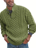 kkboxly  All Match Knitted Cable Sweater, Men's Casual Warm Middle Stretch Stand Collar Pullover Sweater For Fall Winter