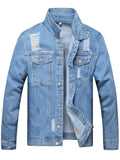kkboxly  Men's Denim Jacket Washed Classic Casual Distressed Ripped Slim Fit Jacket Gifts