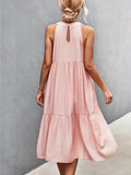 kkboxly  Ruffle Hem Halter Neck Dress, Casual Sleeveless Dress For Spring & Summer, Women's Clothing