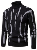 kkboxly  Plus Size Men's Fashion Contrast Color Pattern Print Sweater Long Sleeve Crew Neck Knit Slim Fit Sweater Oversized Bottoming Tops For Males, Men's Clothing