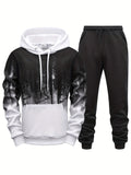 kkboxly  Gradient Style Print Men's 2 Pieces Outfits, Men's Pocket Hoodie And Drawstring Sports Trousers, Men's Casual Wear For Spring And Autumn