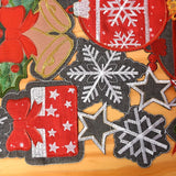 Embroidered Christmas Table Runner 1PC - Polyester Festive Table Decor with Holly, Gift, and Snowflake Patterns - 13.78x70.08inch Rectangular Floral Holiday Table Runner for Dining & Kitchen Decor
