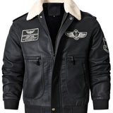 kkboxly  Men's Bomber Motorcycle Leather Jacket Vintage Fleece Faux Leather Jacket Gifts