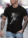 kkboxly  Running Horse Men's T-shirt For Summer Outdoor, Casual Slightly Stretch Crew Neck Tee Short Sleeve Graphic Stylish Clothing