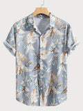 kkboxly  Tropical Leaf Retro Hawaiian Shirt, Men's Casual Button Up Short Sleeve Shirt For Summer Vacation Resort