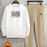 kkboxly  GAME OVER Print, Men's 2Pcs Outfits, Casual Crew Neck Long Sleeve Pullover Sweatshirt And Drawstring Sweatpants Joggers Set For Spring Fall, Men's Clothing