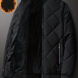 kkboxly  Solid Color Sherpa Lined Varsity Jacket, Men's Casual Fleece Lined Baseball Jacket Coat Regular Fit College Hipster Windbreaker For Winter Autumn