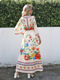 kkboxly  Floral Print Cold Shoulder Dress, Elegant Split V Neck Dress For Spring & Summer, Women's Clothing