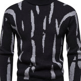 kkboxly  Plus Size Men's Fashion Contrast Color Pattern Print Sweater Long Sleeve Crew Neck Knit Slim Fit Sweater Oversized Bottoming Tops For Males, Men's Clothing