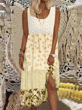 kkboxly  Plus Size Elegant Dress, Women's Plus Colorblock Ditsy Floral Print Round Neck Tank Dress