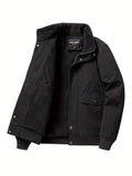 kkboxly  Men's Casual Warm Thick Jacket, Chic Cotton Stand Collar Flap Pocket Jacket For Fall Winter
